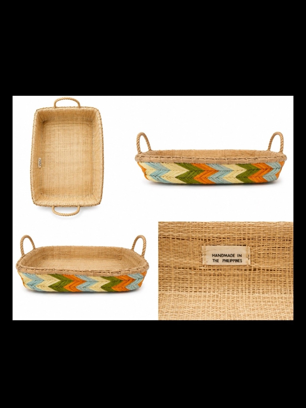 SOLD🫶🏽🫶🏽Handmade Natural Seagrass Serving Tray with Multicolor Chevron Accent